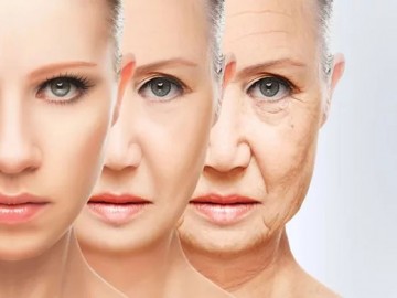 A composite image showing the progressive aging of a woman's face from young to old.